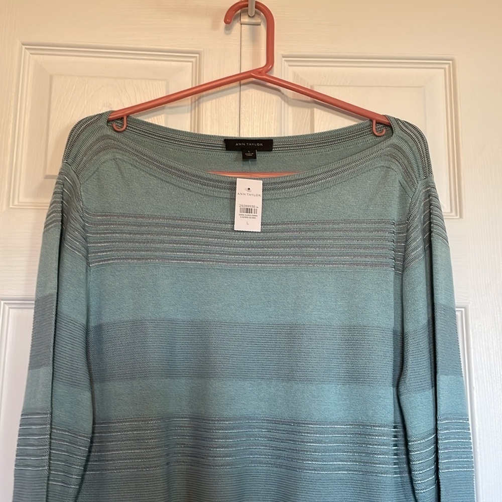 NWT Ann Taylor sweater. Sz L. Boat neck. Long sleeved. Horizontal rib striped - Picture 6 of 7